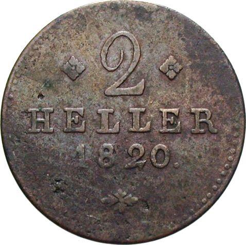 Реверс монеты - 2 геллера 1820 года - цена  монеты - Гессен-Кассель, Вильгельм I