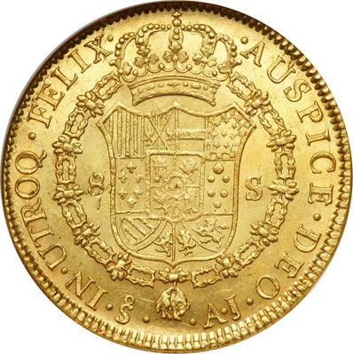Reverso 8 escudos 1800 So AJ - valor de la moneda de oro - Chile, Carlos IV