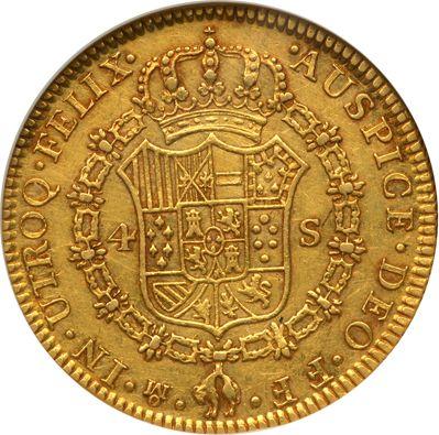 Реверс монеты - 4 эскудо 1780 года Mo FF - цена золотой монеты - Мексика, Карл III