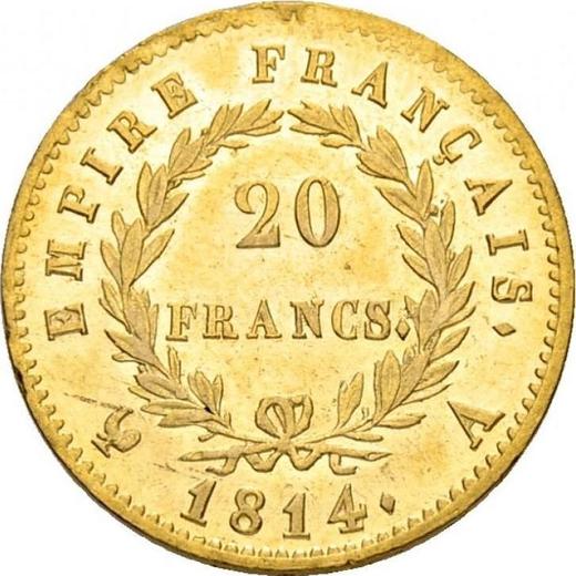 Reverso 20 francos 1814 A "Tipo 1809-1815" París - valor de la moneda de oro - Francia, Napoleón I Bonaparte