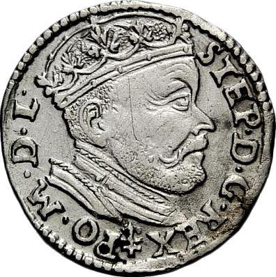 Аверс монеты - Трояк (3 гроша) 1585 года "Литва" - цена серебряной монеты - Польша, Стефан Баторий