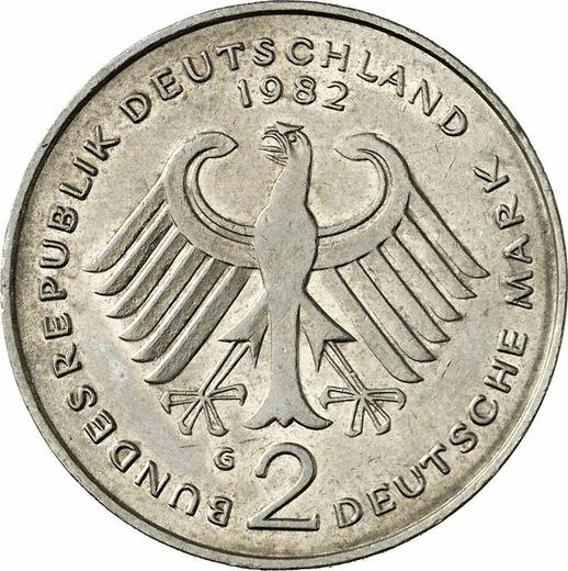 Reverse 2 Mark 1982 G "Kurt Schumacher" -  Coin Value - Germany, FRG