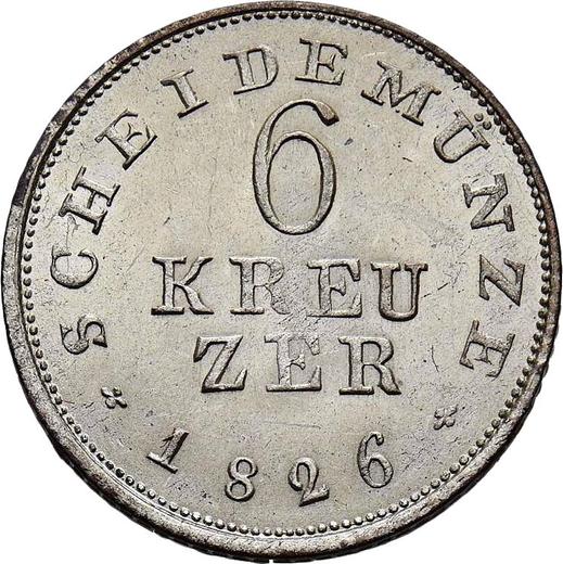 Реверс монеты - 6 крейцеров 1826 года - цена серебряной монеты - Гессен-Дармштадт, Людвиг I