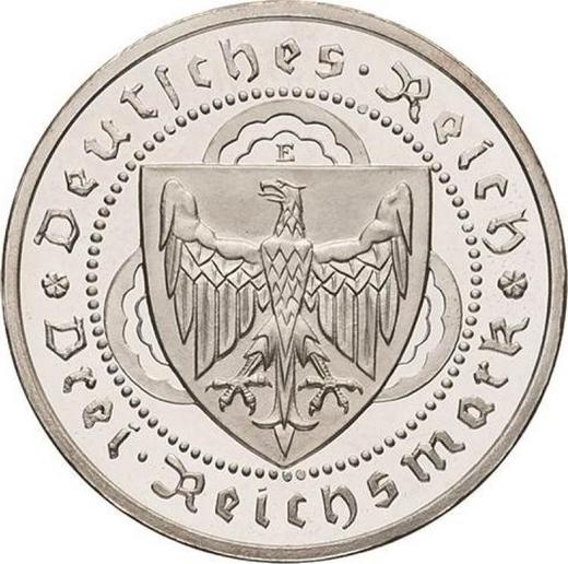 Anverso 3 Reichsmarks 1930 E "Vogelweide" - valor de la moneda de plata - Alemania, República de Weimar