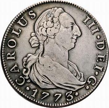 Аверс монеты - 8 реалов 1773 года M PJ - цена серебряной монеты - Испания, Карл III