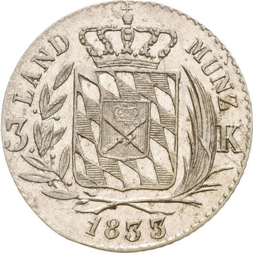 Rewers monety - 3 krajcary 1833 - cena srebrnej monety - Bawaria, Ludwik I