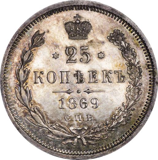 Rewers monety - 25 kopiejek 1869 СПБ НІ - cena srebrnej monety - Rosja, Aleksander II