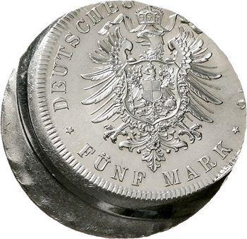 Reverso 5 marcos 1874-1876 "Prusia" Desplazamiento del sello - valor de la moneda de plata - Alemania, Imperio alemán