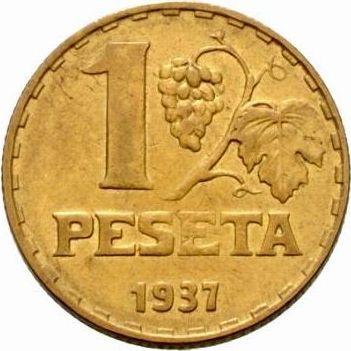 Reverse 1 Peseta 1937 -  Coin Value - Spain, II Republic