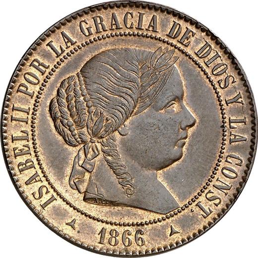 Аверс монеты - 5 сентимо эскудо 1866 года OM Трёхконечные звезды - цена  монеты - Испания, Изабелла II