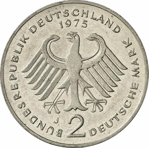 Reverso 2 marcos 1975 J "Theodor Heuss" - valor de la moneda  - Alemania, RFA