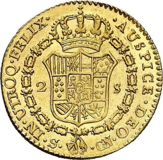 Reverse 2 Escudos 1801 S CN - Gold Coin Value - Spain, Charles IV
