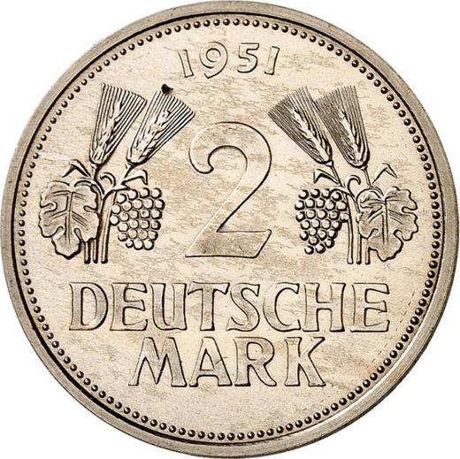 Anverso 2 marcos 1951 F Diametro grande Prueba - valor de la moneda  - Alemania, RFA