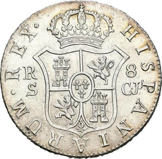 Реверс монеты - 8 реалов 1818 года S CJ - цена серебряной монеты - Испания, Фердинанд VII