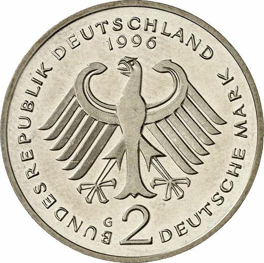 Reverse 2 Mark 1996 G "Franz Josef Strauss" -  Coin Value - Germany, FRG