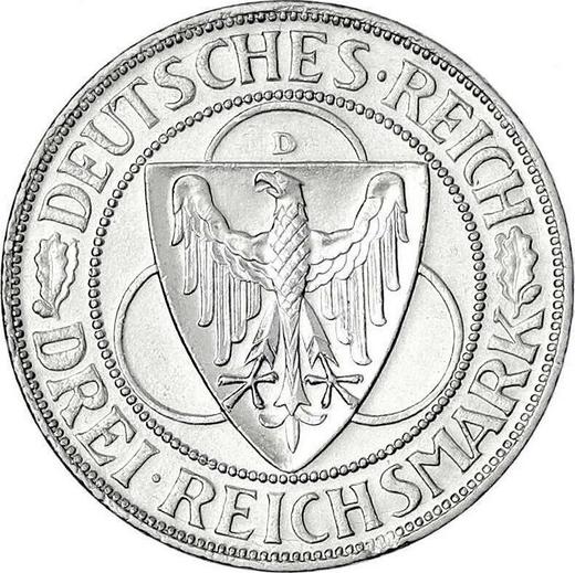 Anverso 3 Reichsmarks 1930 D "Liberación de Renania" - valor de la moneda de plata - Alemania, República de Weimar