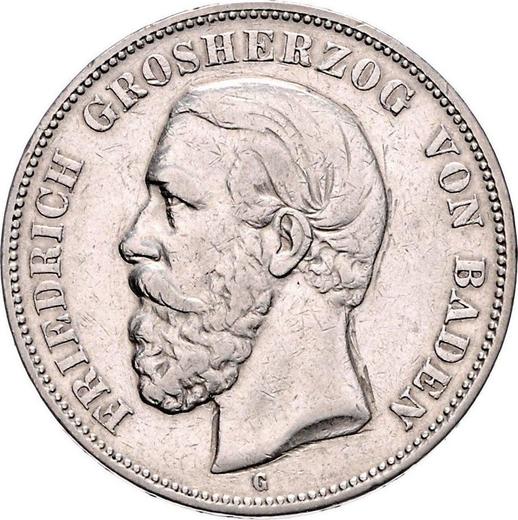 Obverse 5 Mark 1888 G "Baden" Inscription "BΛDEN" - Silver Coin Value - Germany, German Empire
