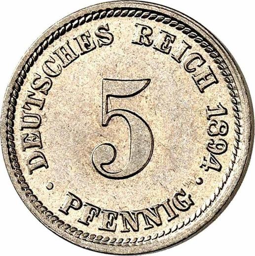 Аверс монеты - 5 пфеннигов 1894 года D "Тип 1890-1915" - цена  монеты - Германия, Германская Империя