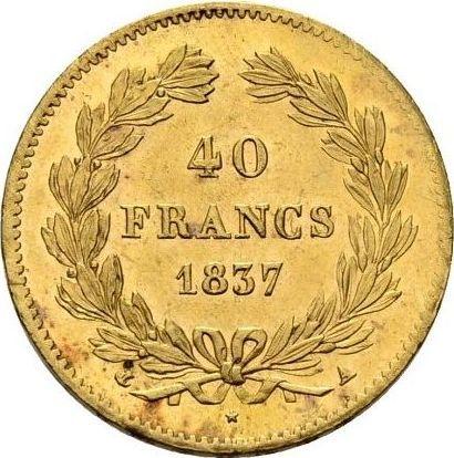 Reverso 40 francos 1837 A "Tipo 1831-1839" París - valor de la moneda de oro - Francia, Luis Felipe I