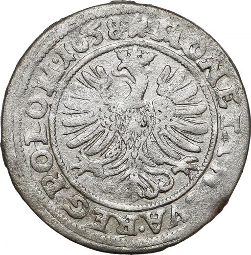 Реверс монеты - 3 крейцера 1658 года - цена серебряной монеты - Польша, Ян II Казимир
