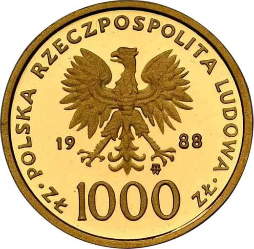 Аверс монеты - 1000 злотых 1988 года MW ET "Иоанн Павел II - 10 лет понтификата" Золото - цена золотой монеты - Польша, Народная Республика