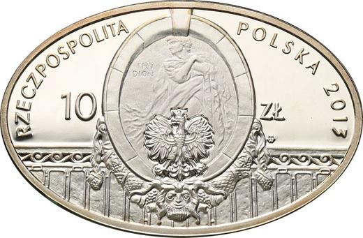 Аверс монеты - 10 злотых 2013 года MW "100 лет Польскому театру в Варшаве" - цена серебряной монеты - Польша, III Республика после деноминации