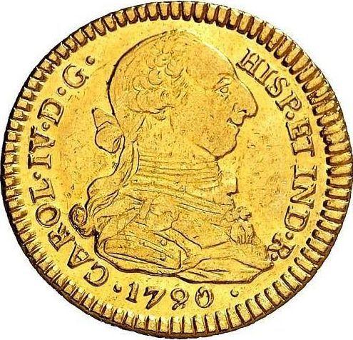Аверс монеты - 2 эскудо 1790 года P SF - цена золотой монеты - Колумбия, Карл IV