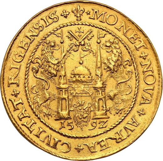Реверс монеты - 10 дукатов (Португал) 1592 "Рига" - Польша, Сигизмунд III Ваза