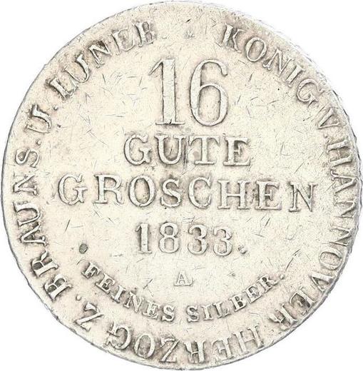 Rewers monety - 16 gute groschen 1833 A K - cena srebrnej monety - Hanower, Wilhelm IV