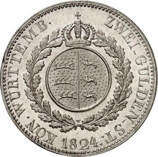 Reverso 2 florines 1824 W - valor de la moneda de plata - Wurtemberg, Guillermo I