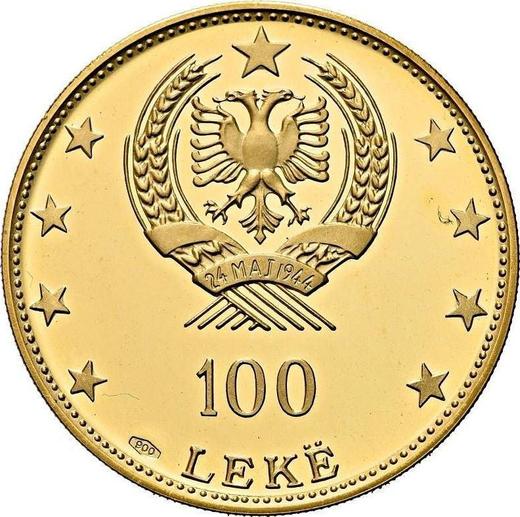Rewers monety - 100 leków 1968 "Wieśniaczka" - cena złotej monety - Albania, Republika Ludowa