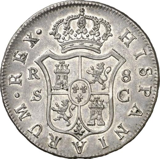 Реверс монеты - 8 реалов 1788 года S C - цена серебряной монеты - Испания, Карл IV