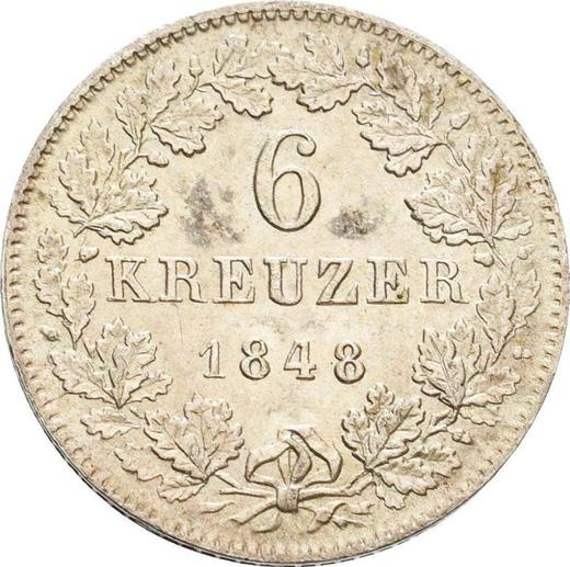 Реверс монеты - 6 крейцеров 1848 года - цена серебряной монеты - Гессен-Дармштадт, Людвиг III