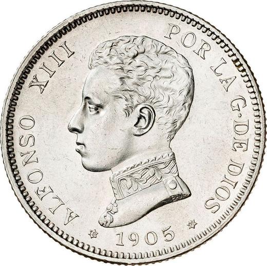 Awers monety - 2 pesety 1905 SMV - cena srebrnej monety - Hiszpania, Alfons XIII