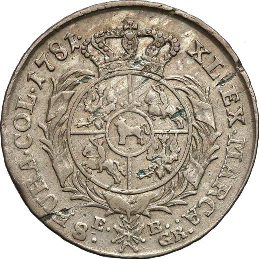 Reverso Dwuzłotówka (8 groszy) 1781 EB - valor de la moneda de plata - Polonia, Estanislao II Poniatowski