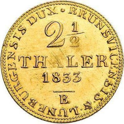 Reverso 2 1/2 táleros 1833 B - valor de la moneda de oro - Hannover, Guillermo IV
