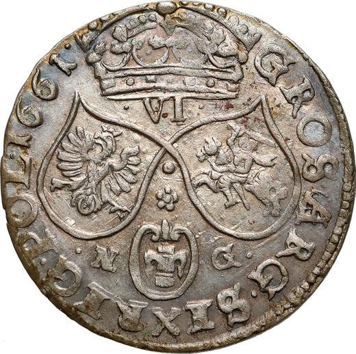 Reverso Szostak (6 groszy) 1661 NG "Retrato sin marco redondo" - valor de la moneda de plata - Polonia, Juan II Casimiro