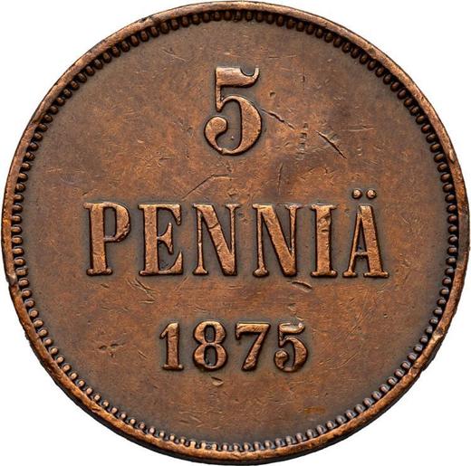 Реверс монеты - 5 пенни 1875 года - цена  монеты - Финляндия, Великое княжество