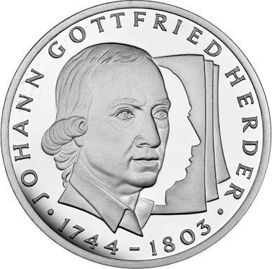 Obverse 10 Mark 1994 G "Herder" - Silver Coin Value - Germany, FRG