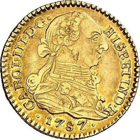 Аверс монеты - 1 эскудо 1787 года P SF - цена золотой монеты - Колумбия, Карл III
