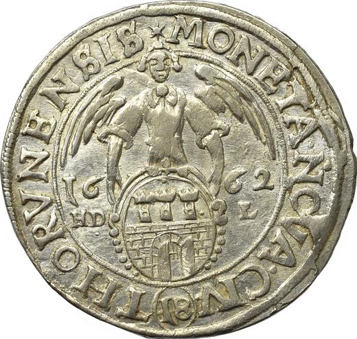 Rewers monety - Ort (18 groszy) 1662 HDL "Toruń" - cena srebrnej monety - Polska, Jan II Kazimierz