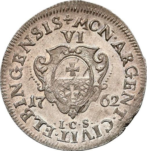 Реверс монеты - Шестак (6 грошей) 1762 года ICS "Эльблонгский" - цена серебряной монеты - Польша, Август III