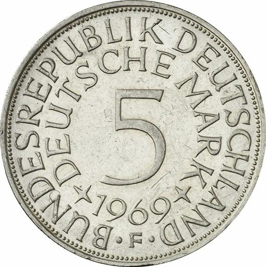 Аверс монеты - 5 марок 1969 года F - цена серебряной монеты - Германия, ФРГ