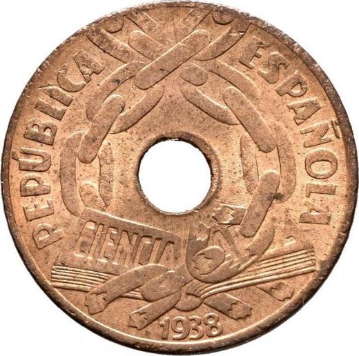 Awers monety - 25 centimos 1938 - cena  monety - Hiszpania, II Rzeczpospolita