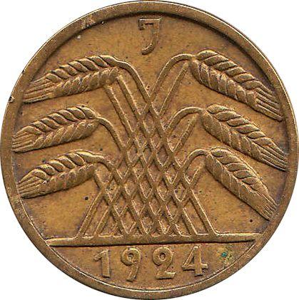 Реверс монеты - 5 рейхспфеннигов 1924 года J - цена  монеты - Германия, Bеймарская республика