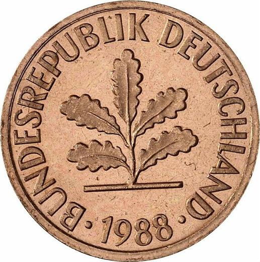 Реверс монеты - 2 пфеннига 1988 года F - цена  монеты - Германия, ФРГ