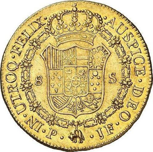 Revers 8 Escudos 1802 P JF - Goldmünze Wert - Kolumbien, Karl IV