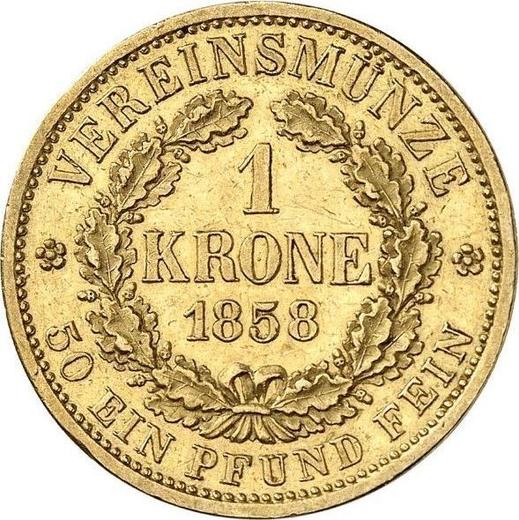Реверс монеты - 1 крона 1858 года F - цена золотой монеты - Саксония-Альбертина, Иоганн
