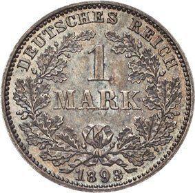 Awers monety - 1 marka 1893 E "Typ 1891-1916" - cena srebrnej monety - Niemcy, Cesarstwo Niemieckie