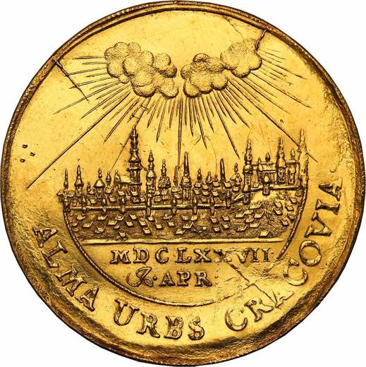 Reverso Donación 3 ducados 1677 "Cracovia" - valor de la moneda de oro - Polonia, Juan III Sobieski